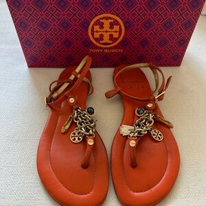 Tory Burch Orange Sandals with Gold Accents